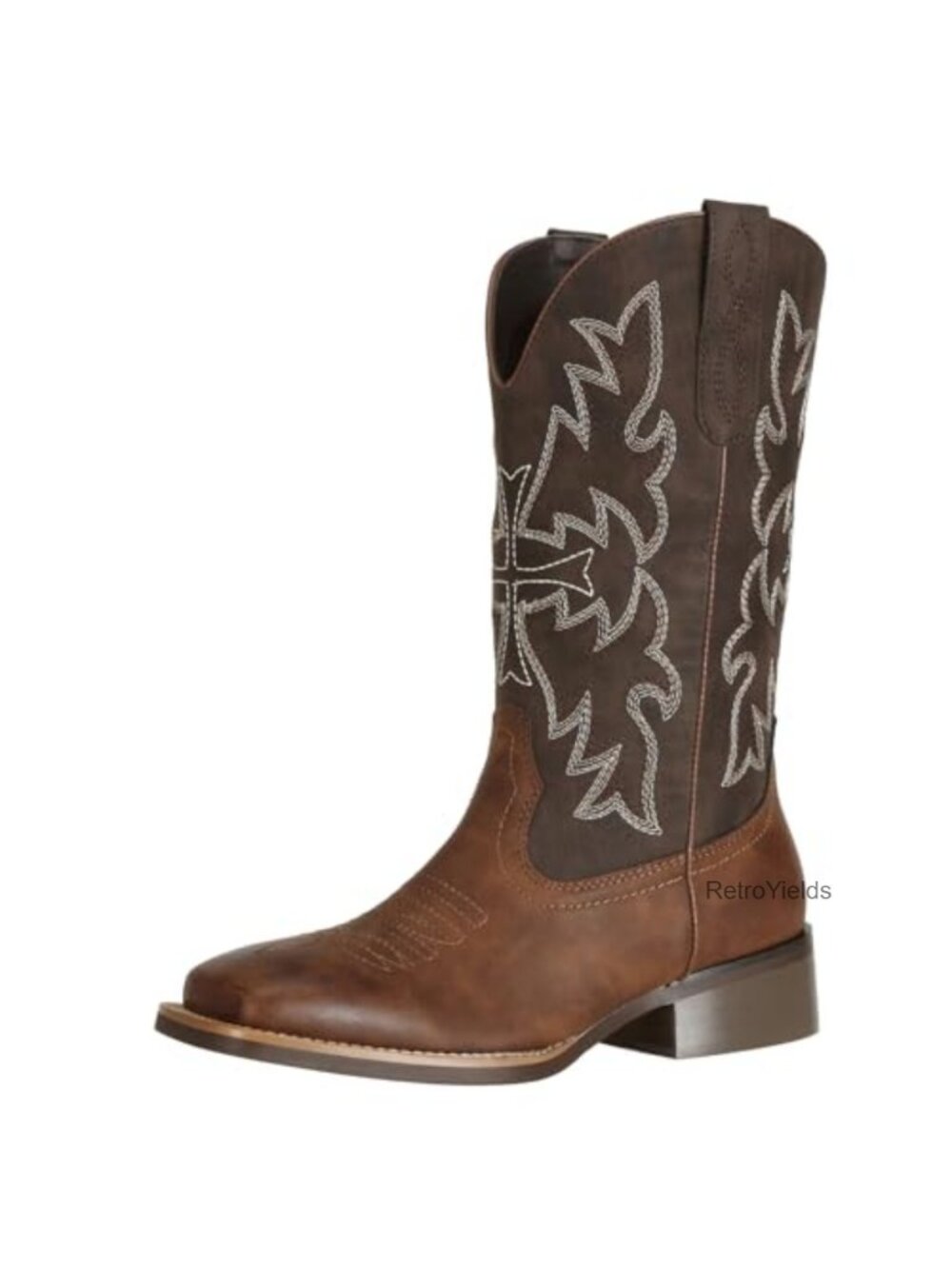 Women's Square Toe Cowgirl Boots Faux Leather Western Mid Calf
